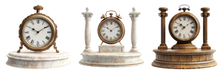 Vintage Decorative Clocks on Isolated Transparent Background