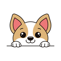 Cute Brown Dog Puppy Animal Cartoon Character is Peeking with Happy Expression