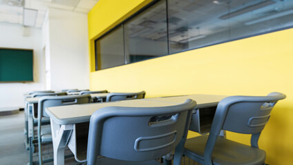 Modern classroom with desks and chairs