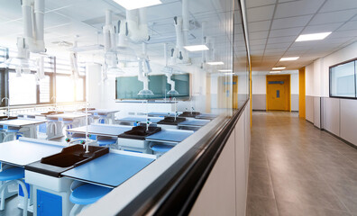 Looking at the chemistry laboratory through the window