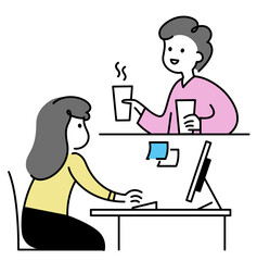 Female coworker bringing coffee to her coworker