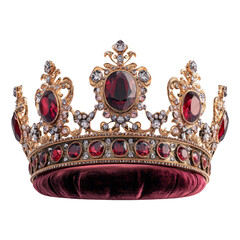 Fototapeta premium Elegant Golden Crown with Red Gems on Transparent Background