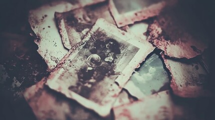Damaged Vintage Photographs Pile, Family Memories, Nostalgia