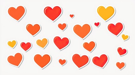 A variety of heart stickers in different sizes and bright colors are beautifully arranged on a soft background, celebrating love in a delightful way perfect for Valentine's Day