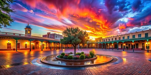 Fototapeta premium Southwestern architecture meets historic photography at Santa Fe's Palace of the Governors.