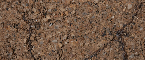 Close-up view of textured brown gravel or soil surface.