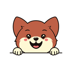 Cute Brown Dog Puppy Animal Cartoon Character is Peeking with Happy Expression