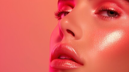 Obraz premium Glowing beauty portrait with vibrant colors and soft lighting.