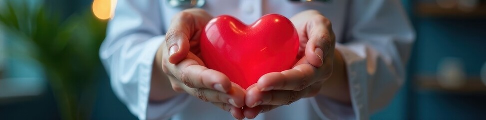 Focused hands gently cradling heart; blurred background Joyful, medical context , connection, health