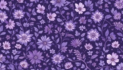 Purple Floral Pattern: A Seamless Design of Delicate Blossoms and Lush Leaves