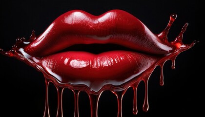 Bold Red Lips with Dripping Blood Effect for Dramatic Impact