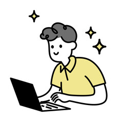 Happy employee working on laptop