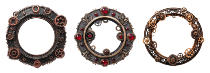 Steampunk Gear Frame Design Isolated on Transparent Background