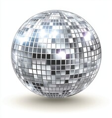 Glossy silver disco ball with reflective mirrored tiles, emitting light and sparkle, symbolizing parties, dance, and retro vibes, 4k video footage
