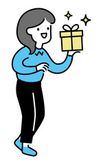 Happy girl holding gift box