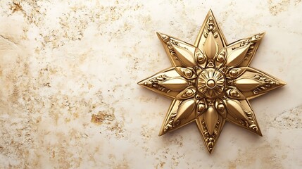 Gold ornate star on textured beige background