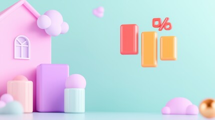 Colorful financial growth concept with graphs and house modern graphic design minimalist environment creative viewpoint