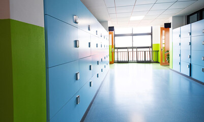 School hallway with storage cabinets