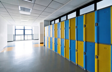 School hallway with storage cabinets