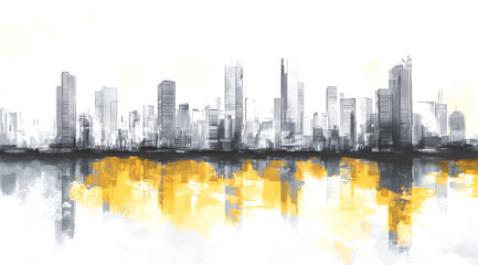 Fototapeta premium Abstract modern cityscape with yellow and grey tones.