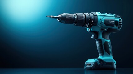 Teal cordless drill on dark background.