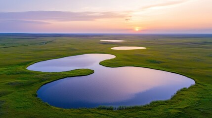 Sunset over serene marsh lake