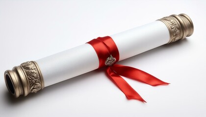 Elegant rolled certificate tied with a red ribbon.