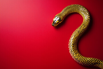 Fototapeta premium Gold snake isolated on a red background