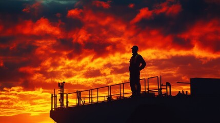 Obraz premium Silhouette of a Worker at Sunset