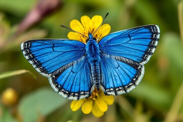Vibrant Blue Butterfly on Yellow Flower