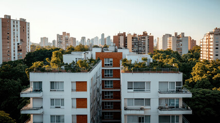 Obraz premium City with abundant green rooftops and renewable energy features