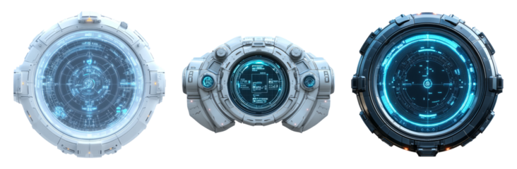 Futuristic Control Panels with Interactive Displays on Transparent Background