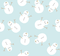 Snowman seamless pattern on blue background.