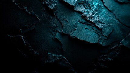 Naklejka premium Abstract Teal Rock Formation: A Deep Dive into Textured Darkness