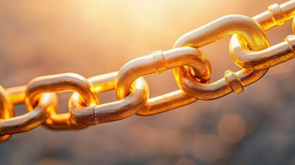Obraz premium law restriction policy concept. Close-up of a golden chain link glistening in the sunlight with a blurred background.