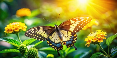 Vibrant Butterfly in Nature: Stunning Black and Yellow Colors for Nature-Themed Designs, Wildlife Photography, Colorful Insects, and Natural Beauty