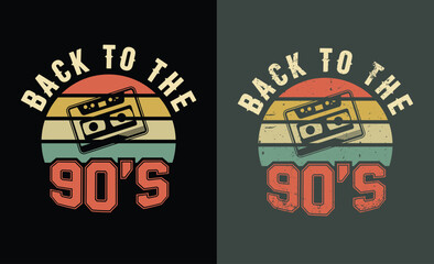 Back to the 90s  t shirt design text effect card or invitation with geometric elements, tape cassette. Back to the 90s Vector illustration