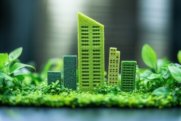Eco-city model amidst greenery, sustainable development concept