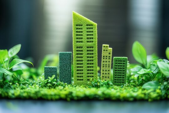 Eco-city model amidst greenery, sustainable development concept
