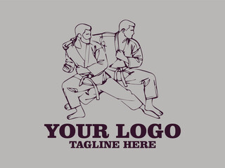 This one-line vector illustration features two young judokas fighting passionately.  This minimalist design creates a strong and elegant impression, and is suitable for use as a poster design