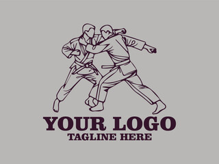This one-line vector illustration features two young judokas fighting passionately.  This minimalist design creates a strong and elegant impression, and is suitable for use as a poster design