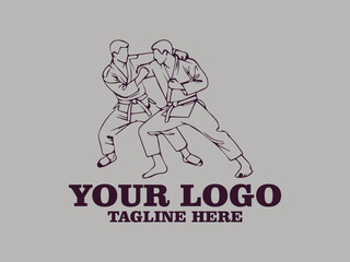 This one-line vector illustration features two young judokas fighting passionately.  This minimalist design creates a strong and elegant impression, and is suitable for use as a poster design