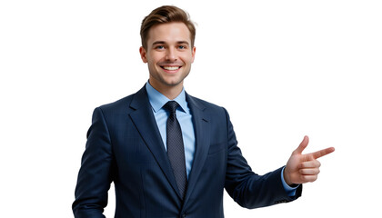 Smiling businessman gesturing.