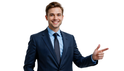 Smiling businessman gesturing.