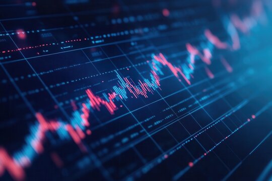 Stock market data analysis screen, fluctuating graphs, global finance, background blur, trading