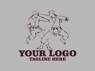 This one-line vector illustration features two young judokas fighting passionately.  This minimalist design creates a strong and elegant impression, and is suitable for use as a poster design