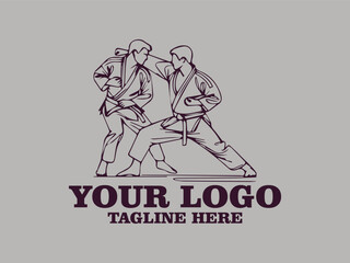 This one-line vector illustration features two young judokas fighting passionately.  This minimalist design creates a strong and elegant impression, and is suitable for use as a poster design