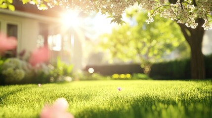 Obraz premium Springtime Serenity: A Sunlit Garden's Peaceful Embrace