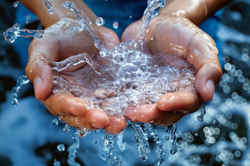 Close-up of hands cupping refreshing water outdoors