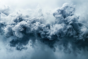 Abstract swirling smoke clouds in soft blue and white hues